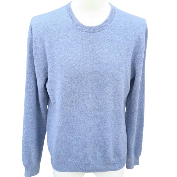 Black Brown 1826 SZ M Light Blue 2 Ply Cashmere Men's Crewneck Sweater - Picture 1 of 12